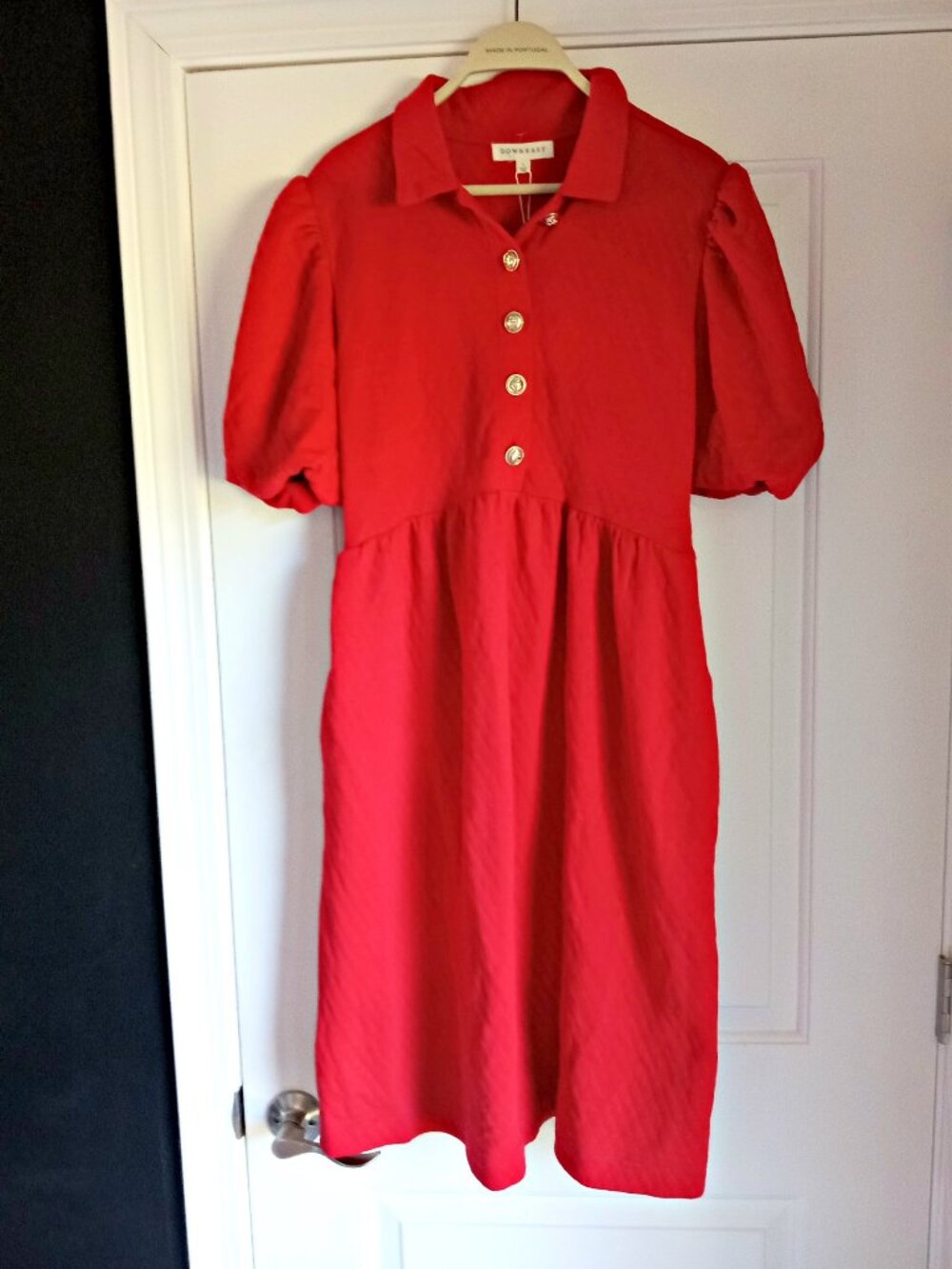 NEW! 86.00 RED QUILTED DRESS GOLD MILITARY BUTTONS